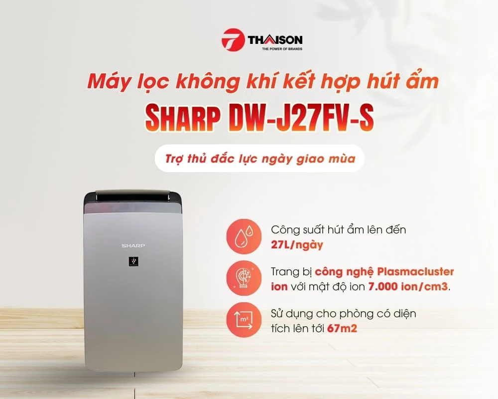 Review máy hút ẩm Sharp DW-J27FV-S kèm lọc không khí chi tiết