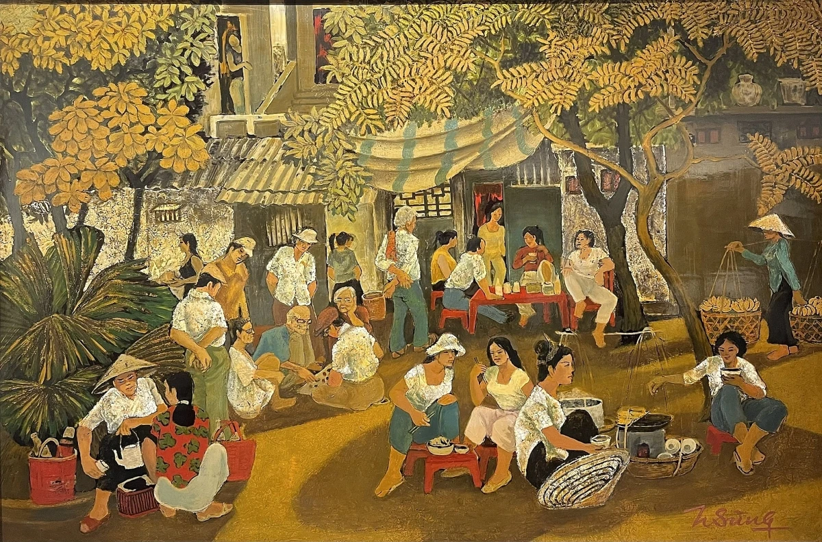 Chợ quê trong tranh họa sĩ Hoàng Sùng