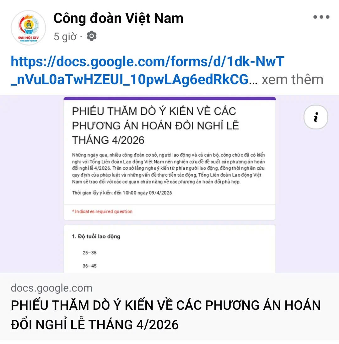Lấy ý kiến về 3 phương án hoán đổi ngày nghỉ lễ Giỗ tổ Hùng Vương và 30/4 - 1/5