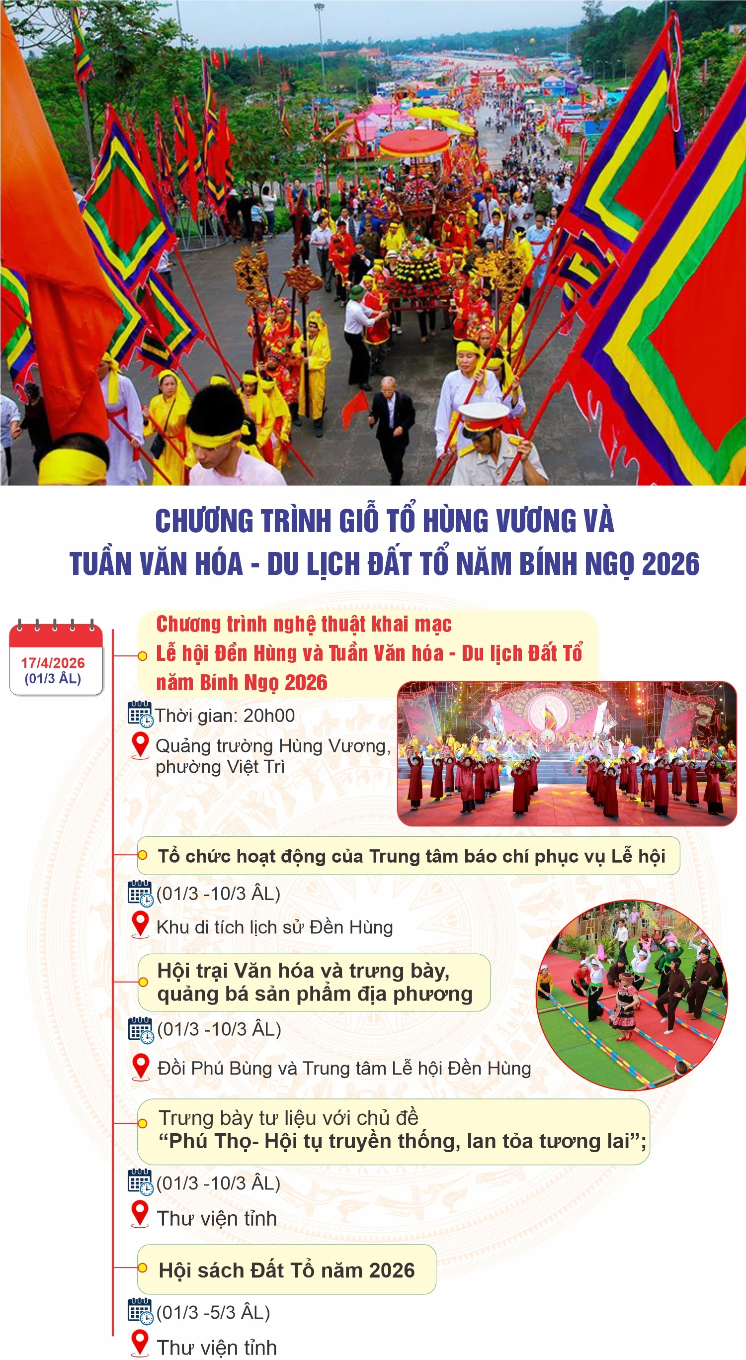 [Infographic] Chương trình Giỗ Tổ Hùng Vương - Lễ hội Đền Hùng và Tuần Văn hóa - Du lịch Đất Tổ năm Bính Ngọ 2026