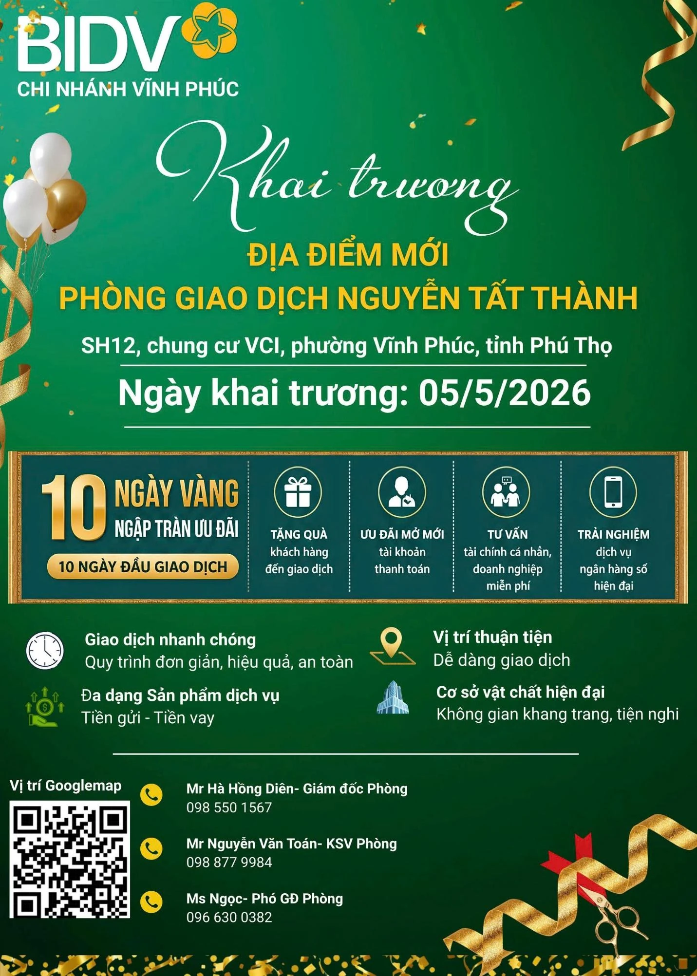 BIDV Chi nhánh Vĩnh Phúc khai trương địa điểm mới