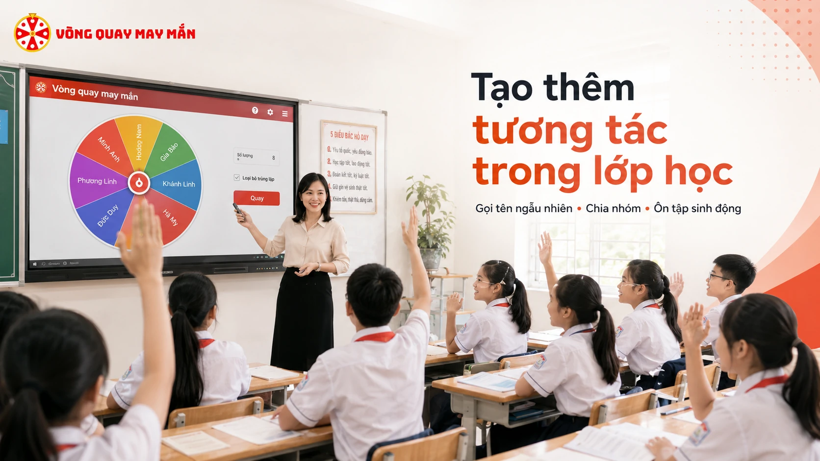 Vòng quay may mắn đa kịch bản: Từ lớp học đến gian hàng OCOP