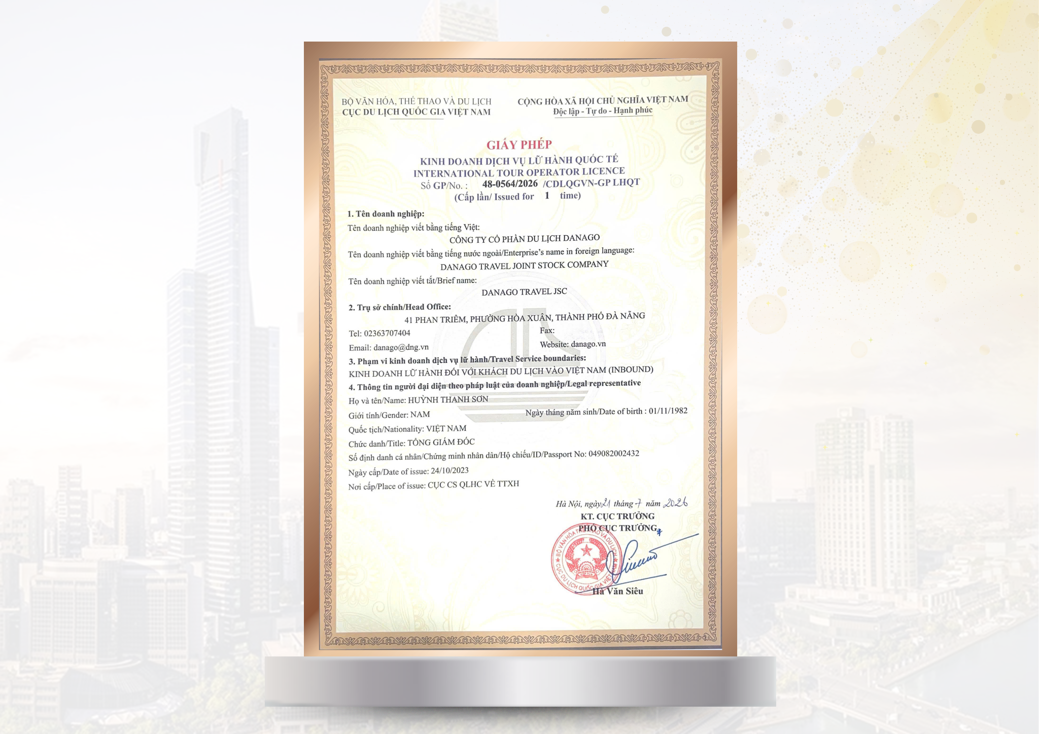 DANAGO đón cột mốc mới với giấy phép lữ hành quốc tế 2026
