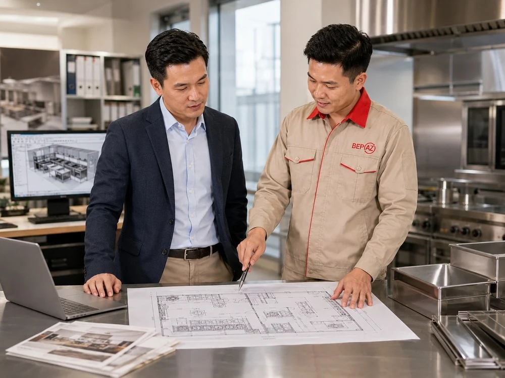 Thiết kế bếp công nghiệp cần đi cùng năng lực sản xuất tại xưởng