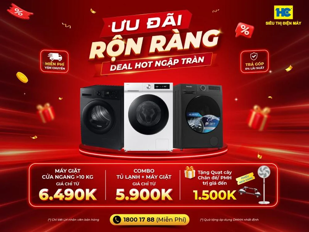 Ưu đãi đến 47% khi mua máy giặt, tủ lạnh tại Điện máy HC