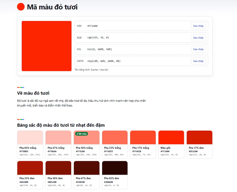 Tra cứu mã màu HEX, RGB, HTML tại công cụ Bangmamau.com