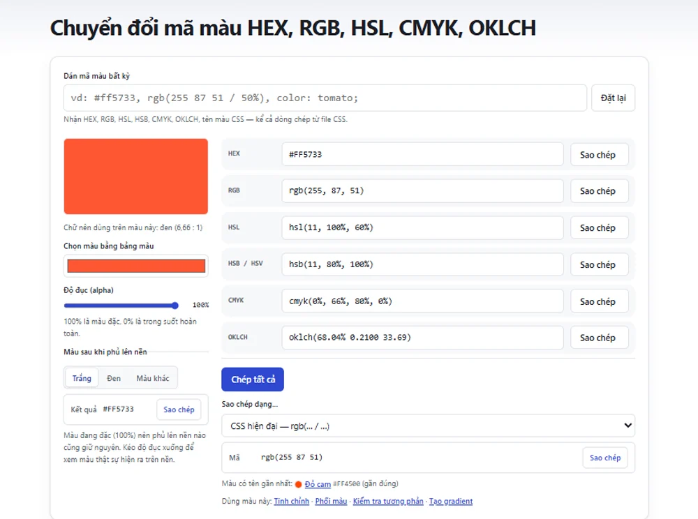 Tra cứu mã màu HEX, RGB, HTML tại công cụ Bangmamau.com