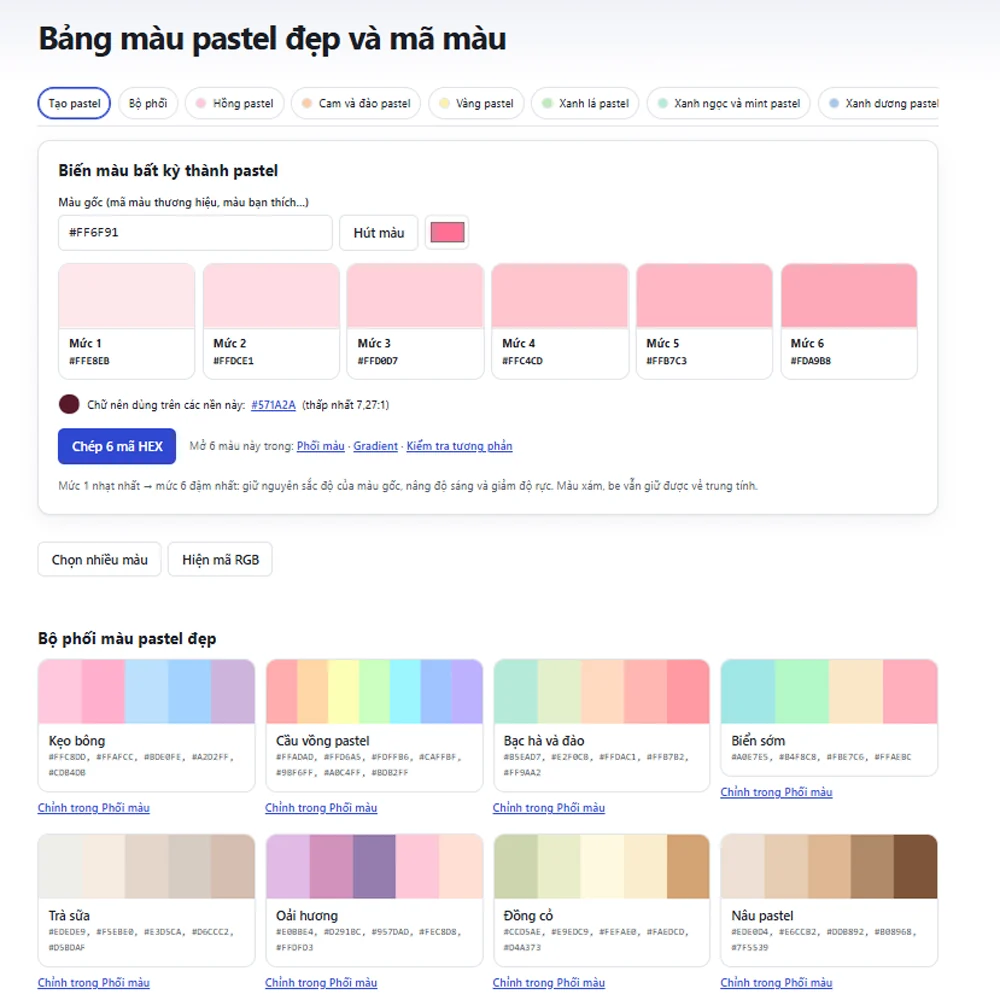 Tra cứu mã màu HEX, RGB, HTML tại công cụ Bangmamau.com