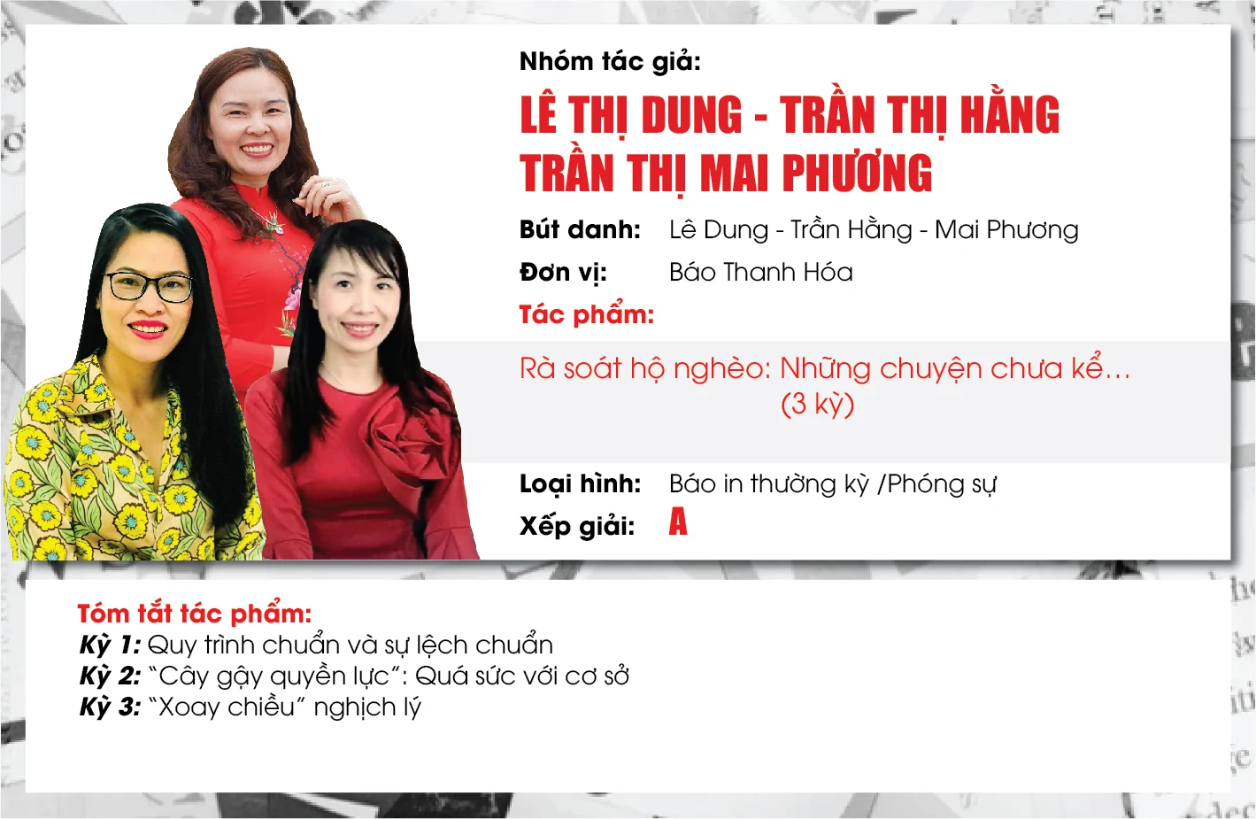 Tác giả, nhóm tác giả có tác phẩm đạt giải báo chí Trần Mai Ninh năm 2020