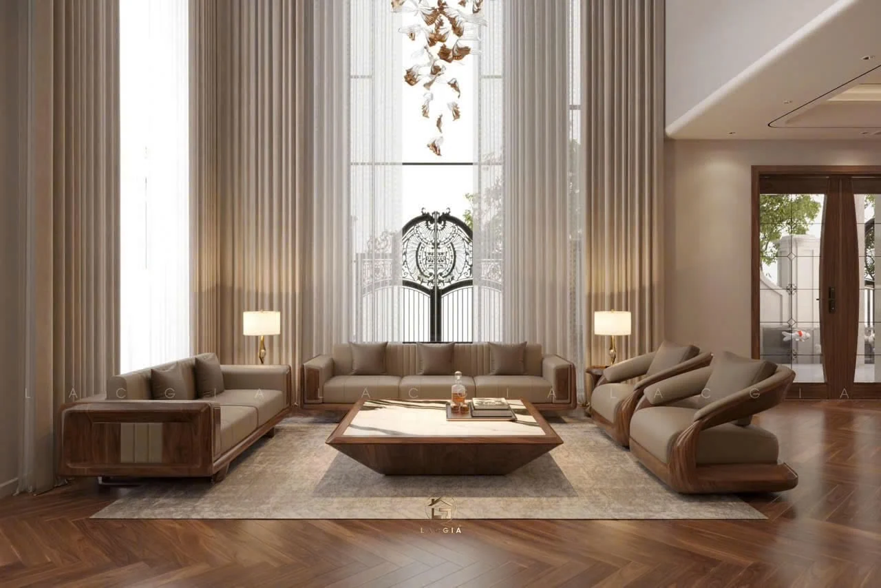 Sofa gỗ óc chó - sự lựa chọn hoàn hảo cho phòng khách gia đình