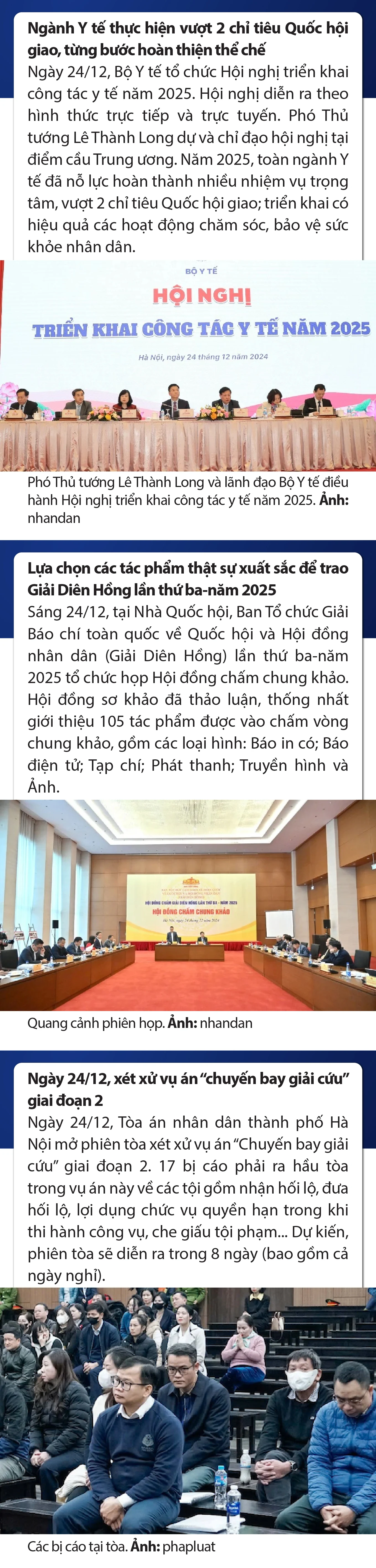 Sự kiện nổi bật trong nước, quốc tế ngày 24/12