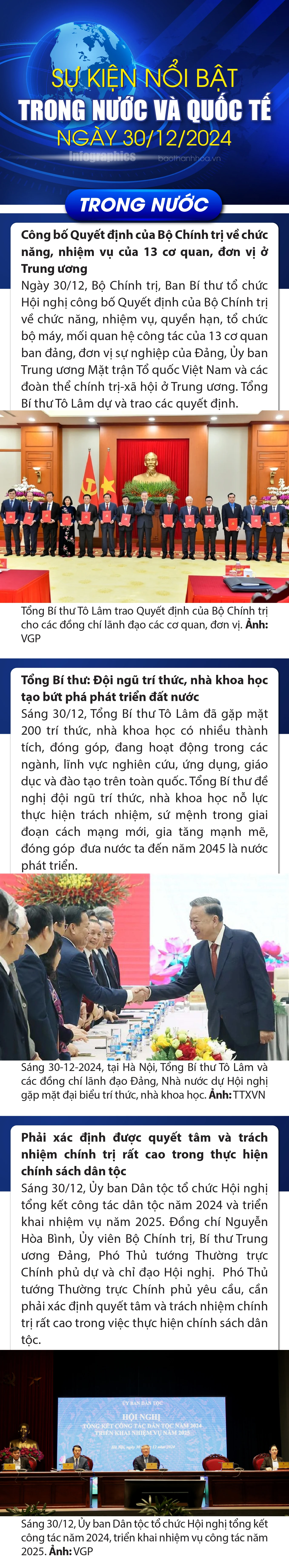 Sự kiện nổi bật trong nước, quốc tế ngày 30/12