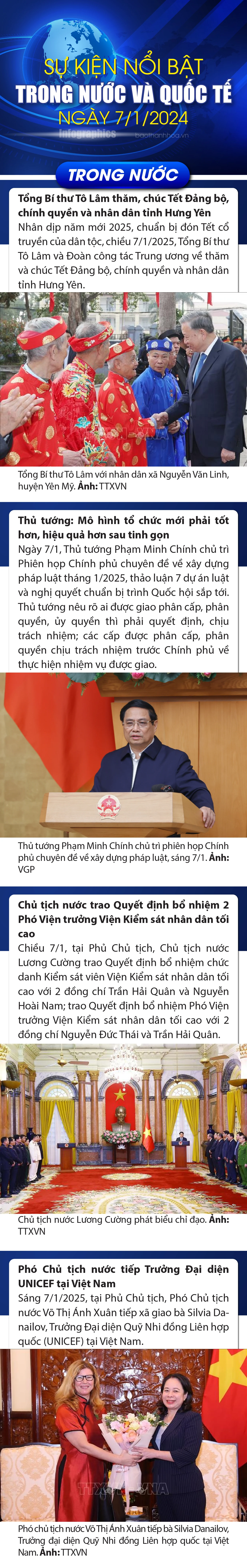 Sự kiện nổi bật trong nước, quốc tế ngày 7/1/2025