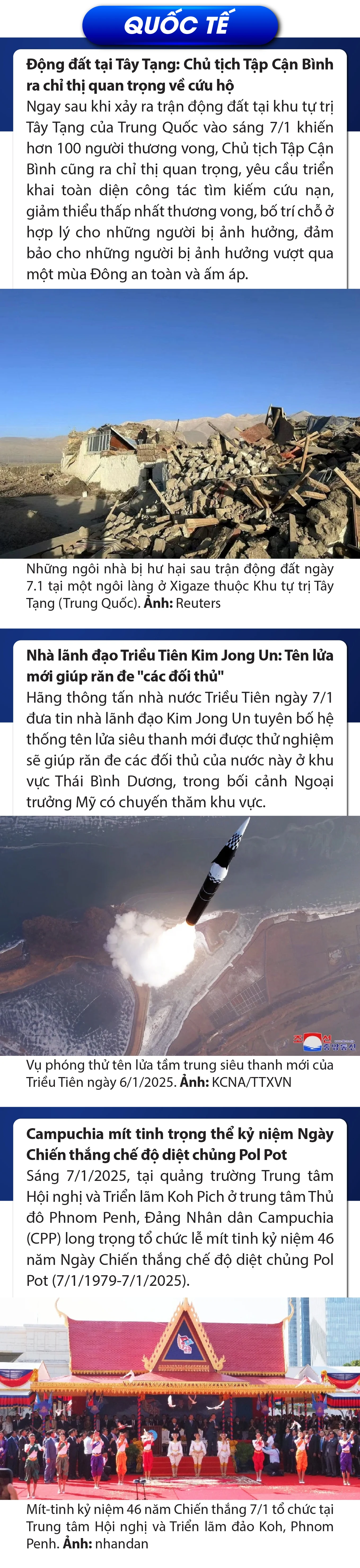 Sự kiện nổi bật trong nước, quốc tế ngày 7/1/2025