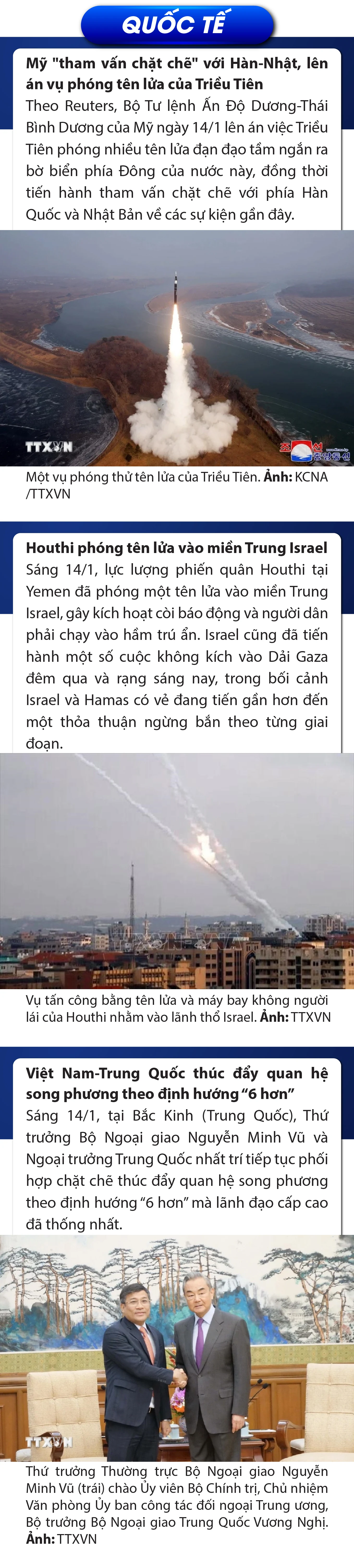 Sự kiện nổi bật trong nước, quốc tế ngày 14/1