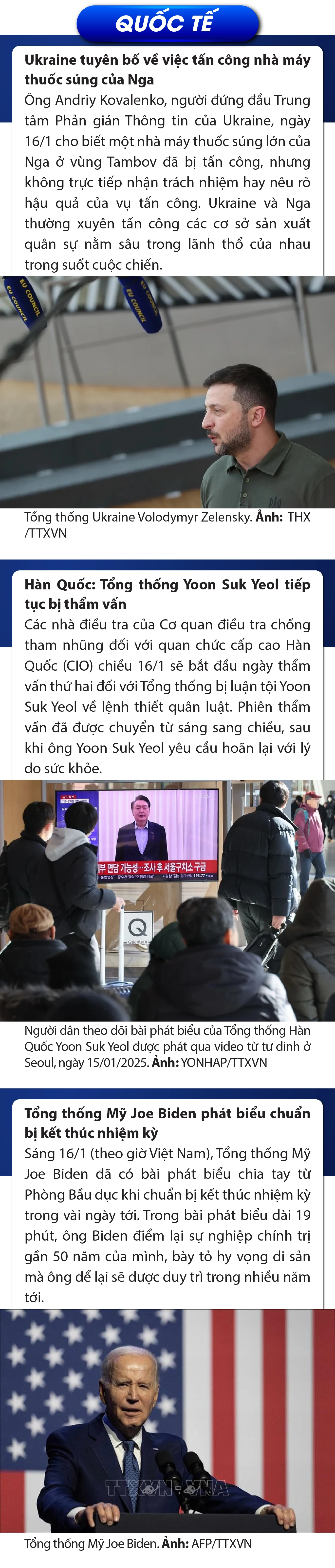 Sự kiện nổi bật trong nước, quốc tế ngày 16/1