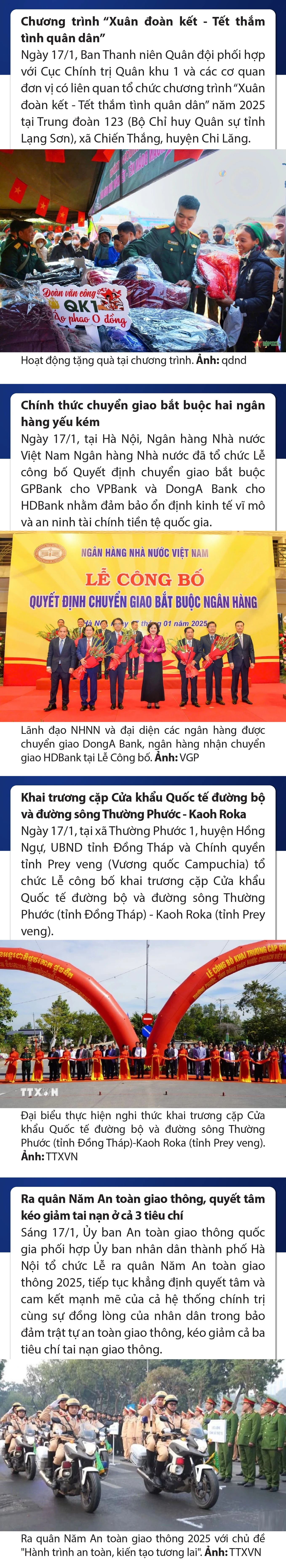 Sự kiện nổi bật trong nước, quốc tế ngày 17/1/2025