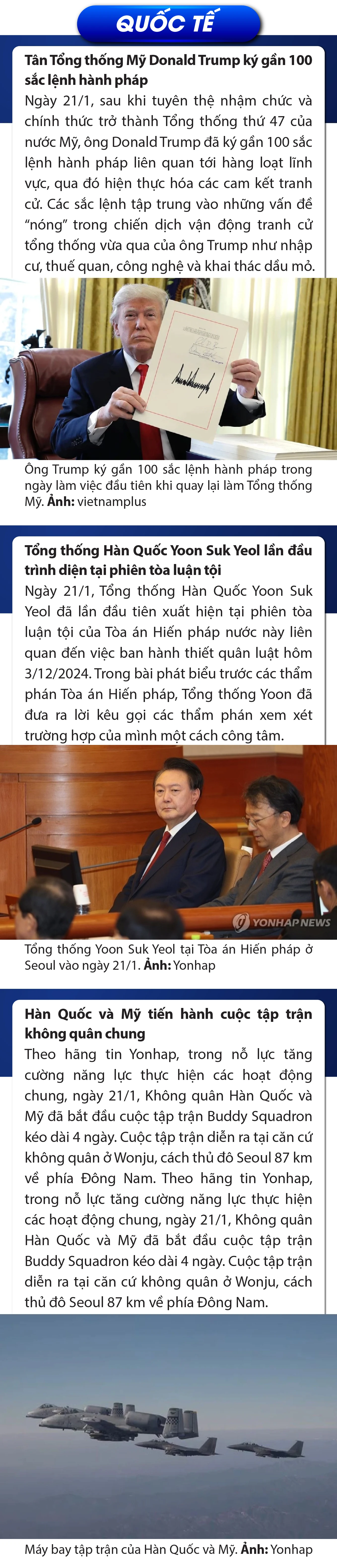 Sự kiện nổi bật trong nước, quốc tế ngày 21/1/2025