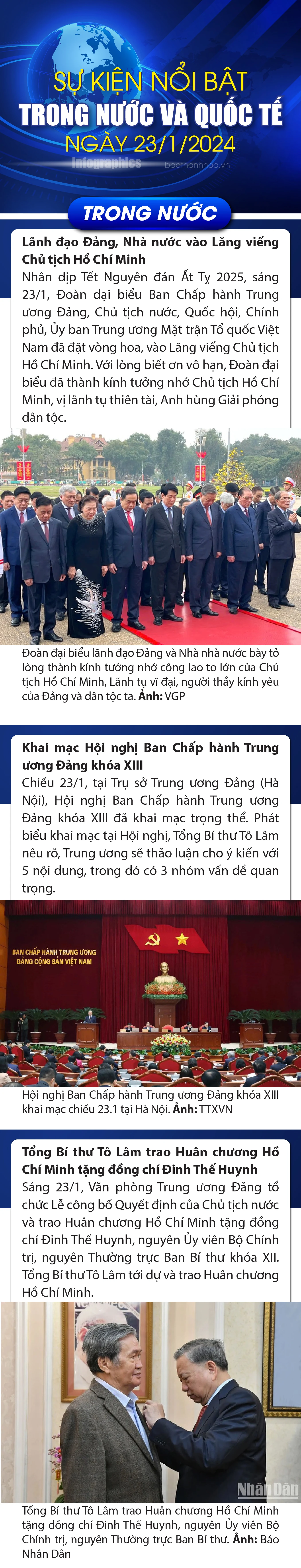 Sự kiện nổi bật trong nước, quốc tế ngày 23/1/2025