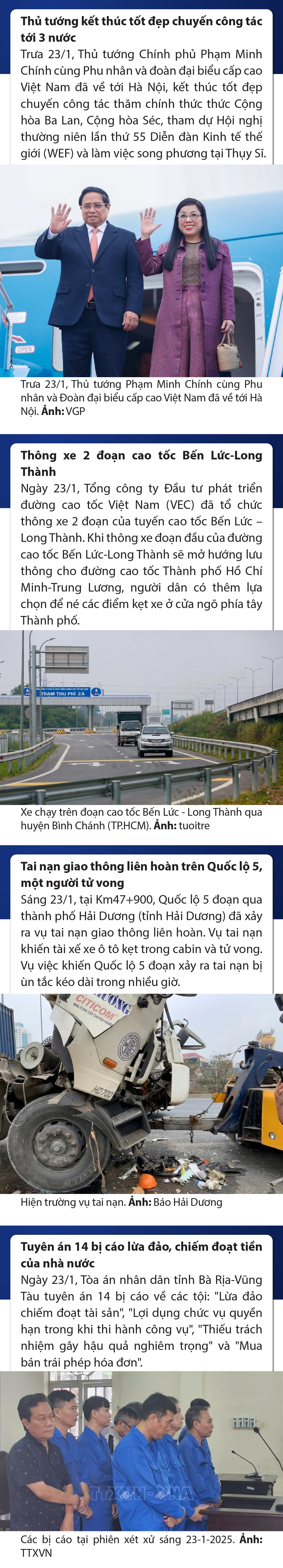 Sự kiện nổi bật trong nước, quốc tế ngày 23/1/2025
