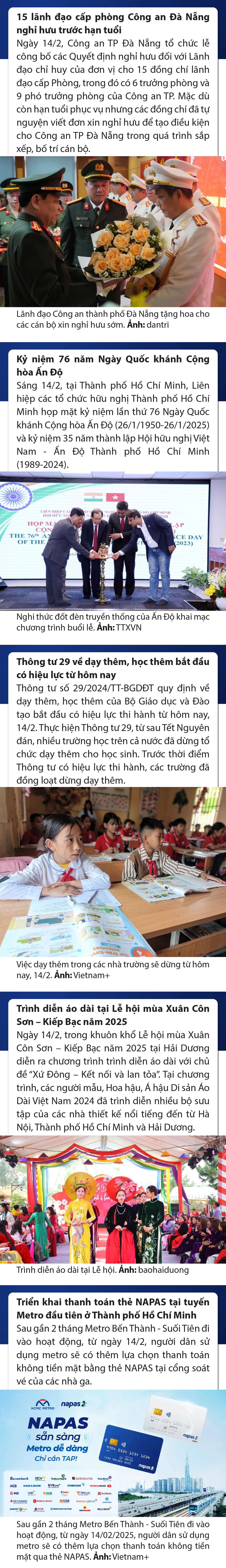 Sự kiện nổi bật trong nước, quốc tế ngày 14/2/2025