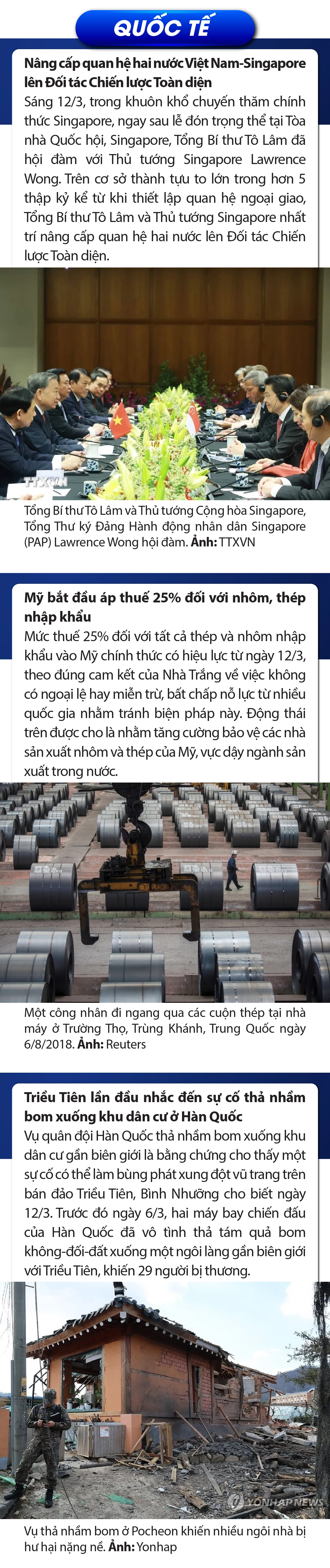 Sự kiện nổi bật trong nước, quốc tế ngày 12/3/2025