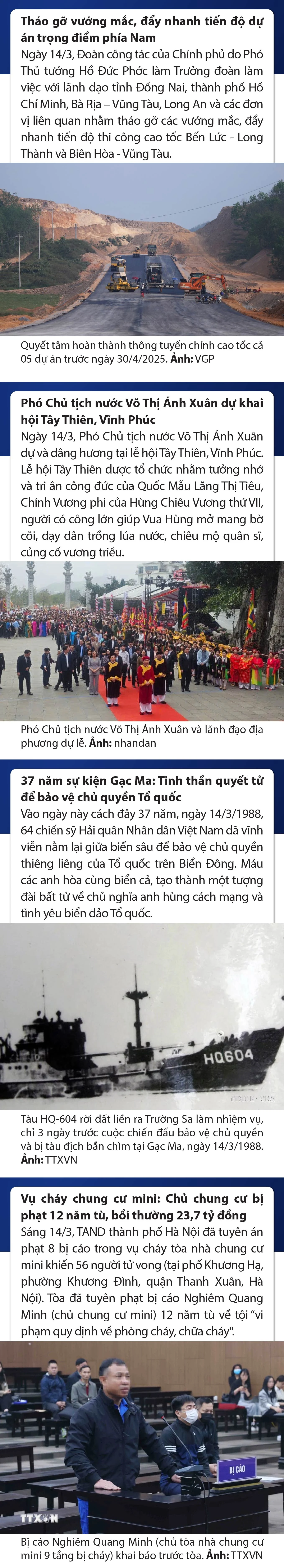 Sự kiện nổi bật trong nước, quốc tế ngày 14/3/2025