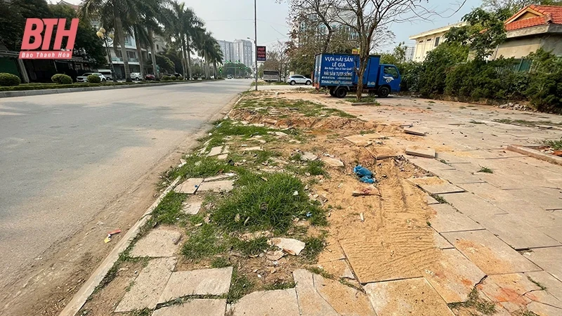 Một số điểm trên vỉa hè đường Bùi Khắc Nhất bị hư hỏng, xuống cấp