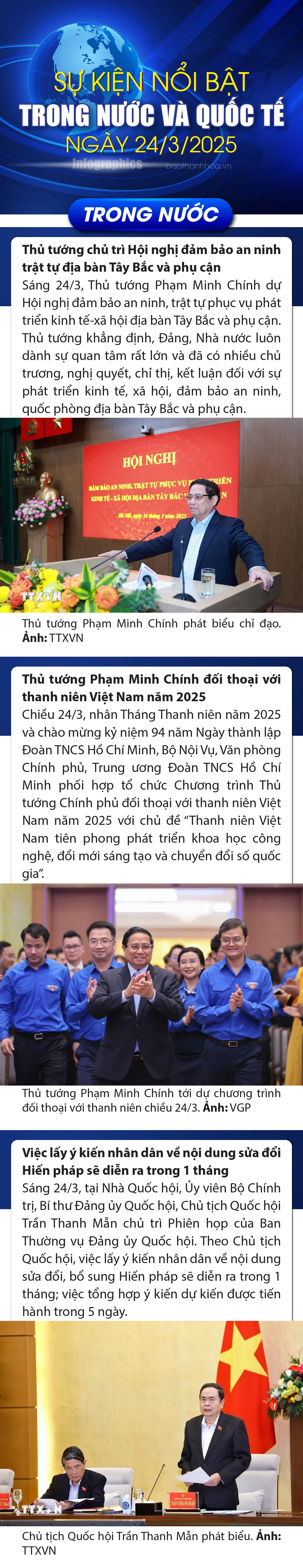 Sự kiện nổi bật trong nước, quốc tế ngày 24/3/2025