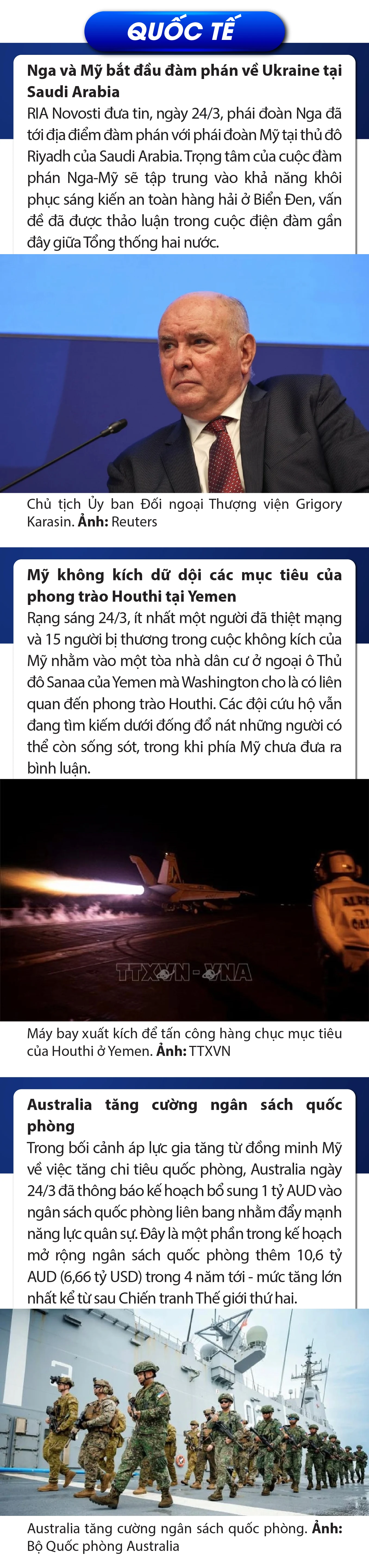 Sự kiện nổi bật trong nước, quốc tế ngày 24/3/2025