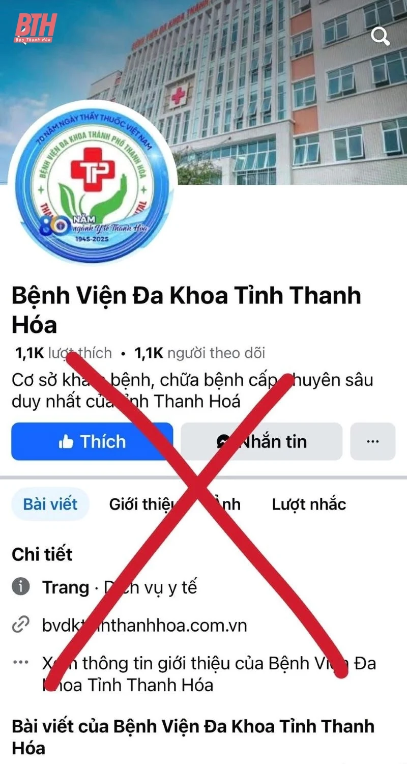 Fanpage mạo danh Bệnh viện Đa khoa tỉnh Thanh Hóa kêu gọi từ thiện