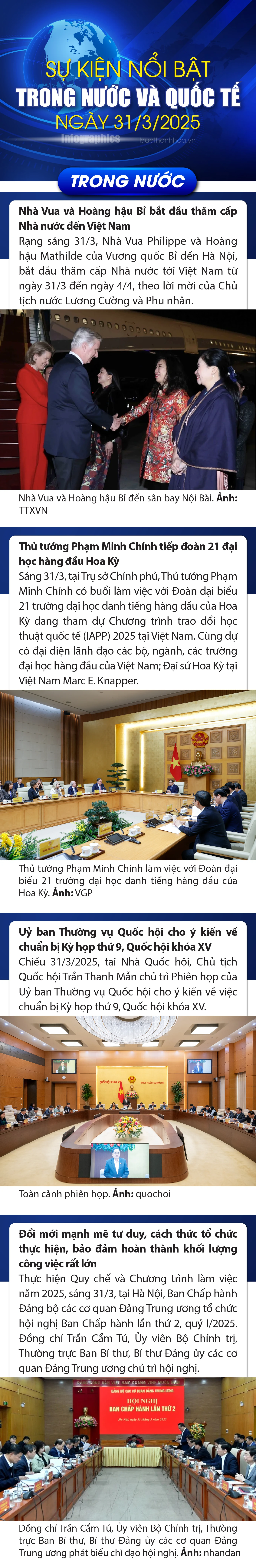 Sự kiện nổi bật trong nước, quốc tế ngày 31/3/2025