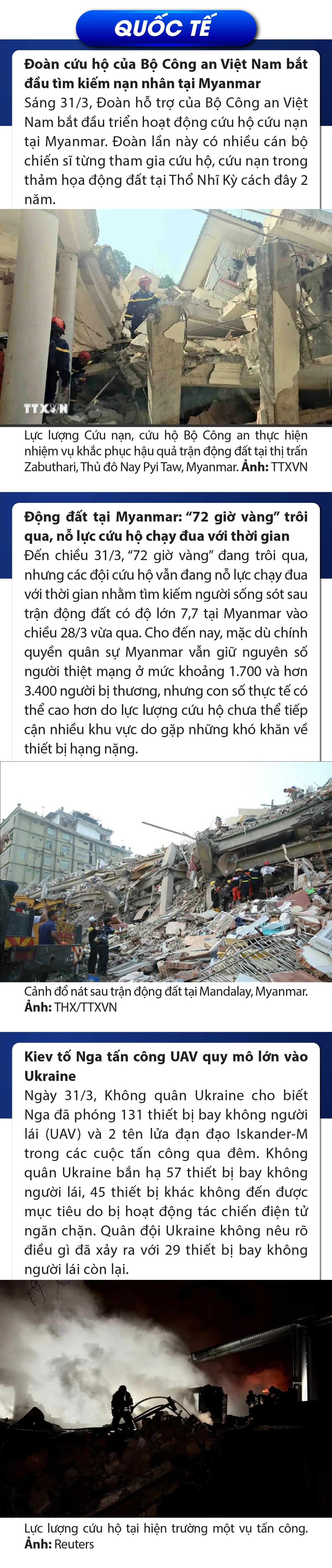 Sự kiện nổi bật trong nước, quốc tế ngày 31/3/2025