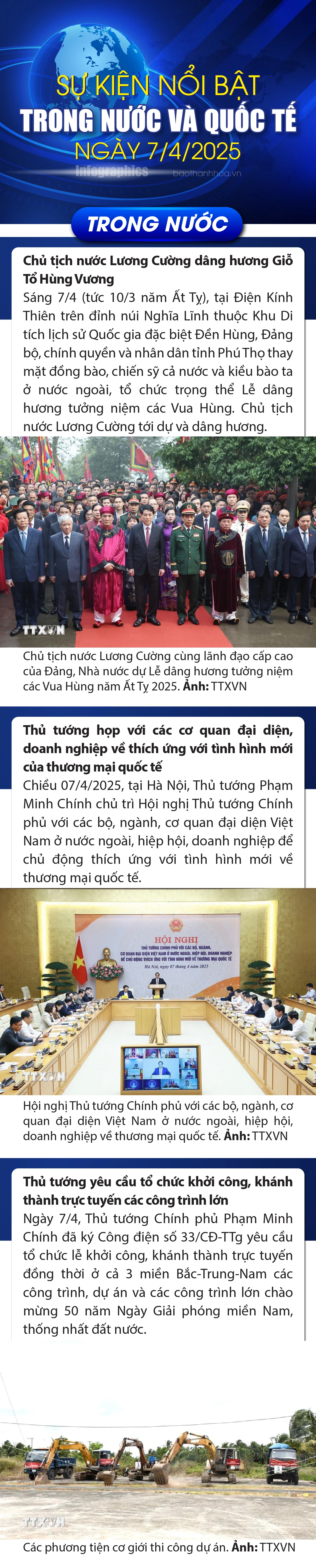 Sự kiện nổi bật trong nước, quốc tế ngày 7/4/2025
