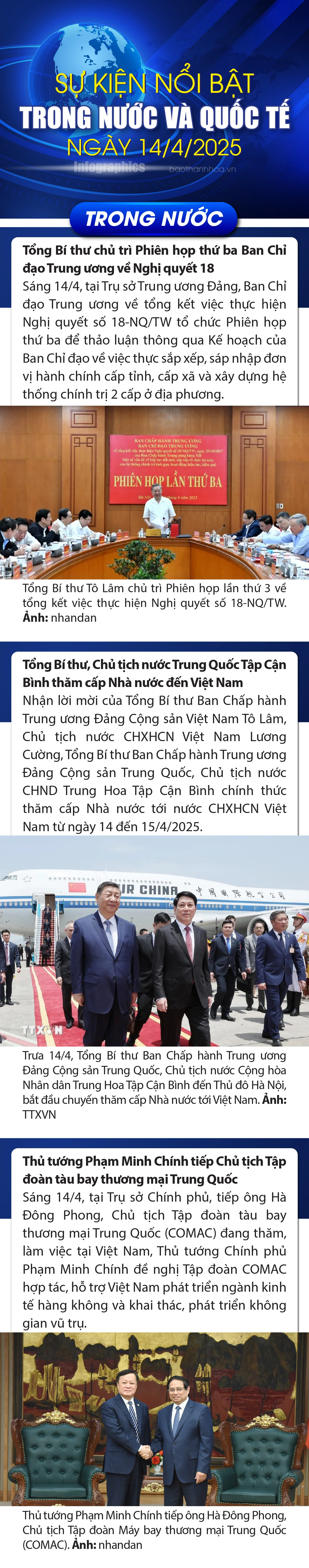 Sự kiện nổi bật trong nước, quốc tế ngày 14/4/2025