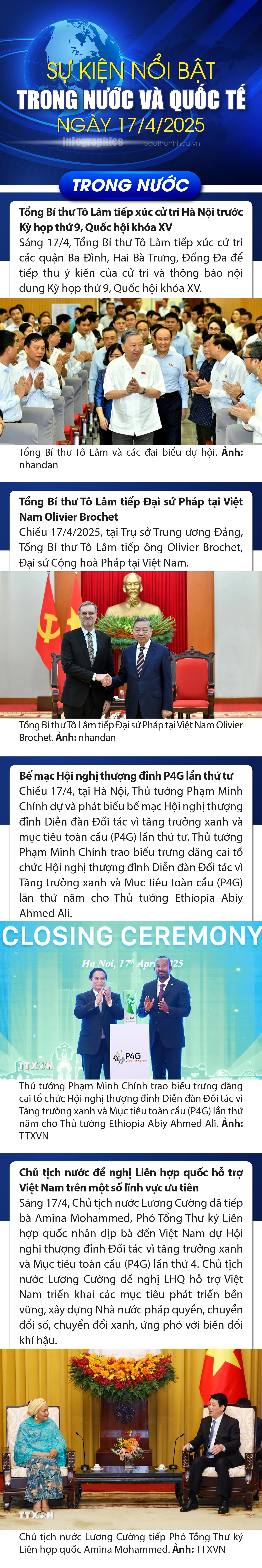 Sự kiện nổi bật trong nước, quốc tế ngày 17/4/2025