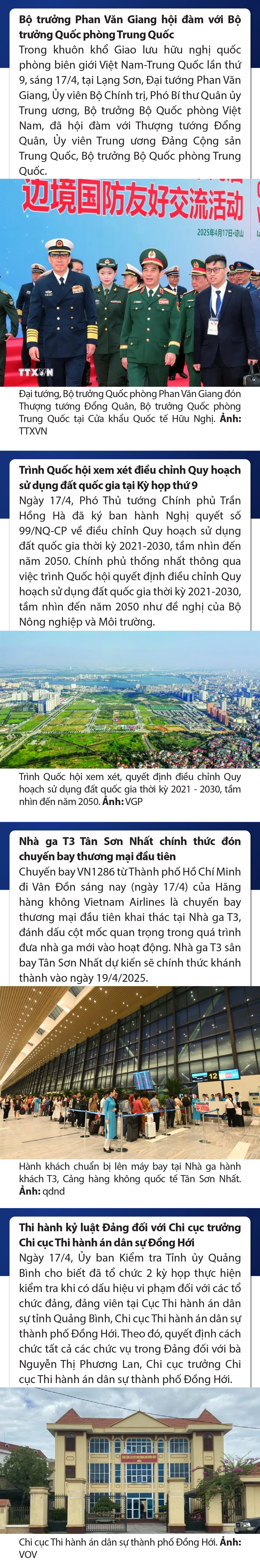 Sự kiện nổi bật trong nước, quốc tế ngày 17/4/2025