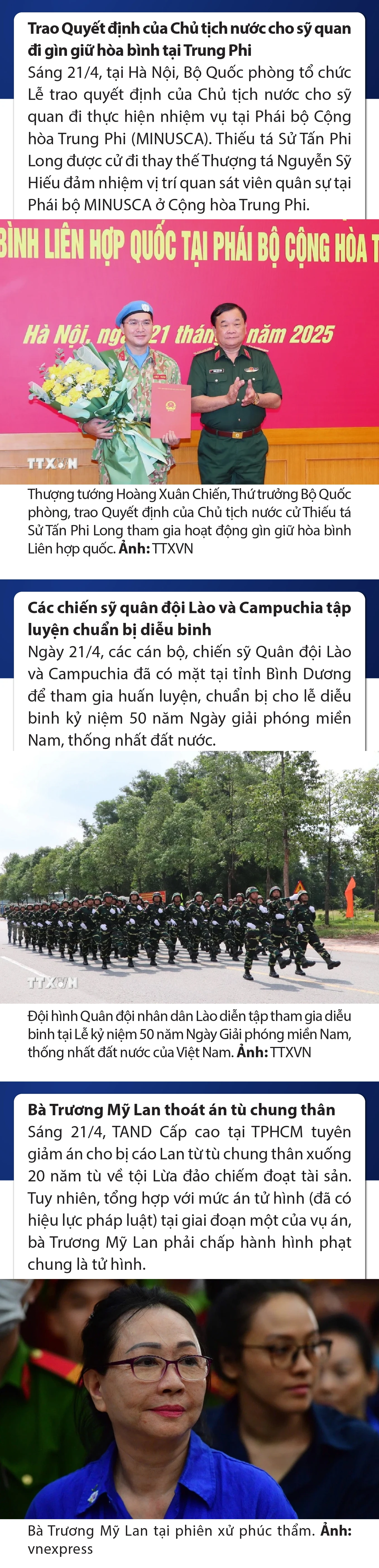 Sự kiện nổi bật trong nước, quốc tế ngày 21/4/2025