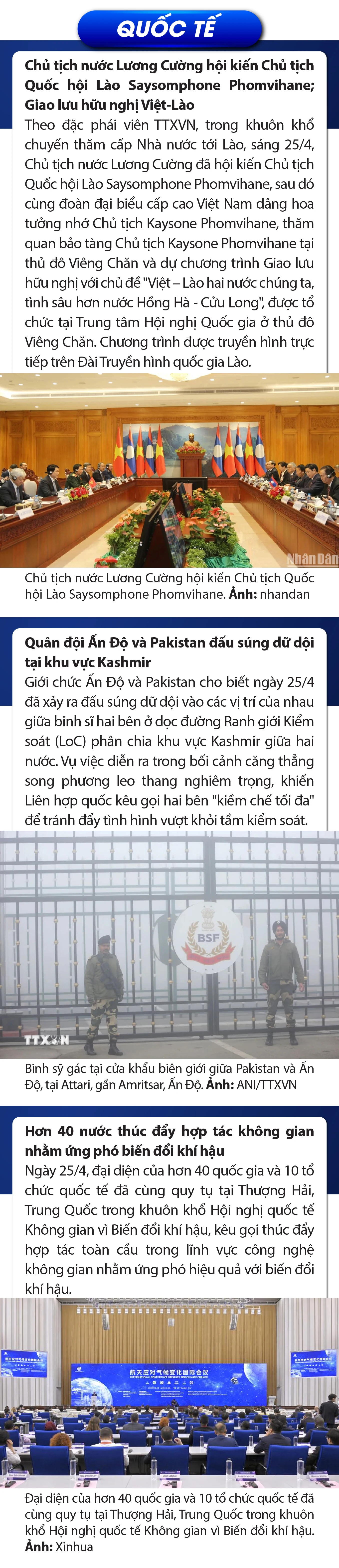 Sự kiện nổi bật trong nước, quốc tế ngày 25/4/2025
