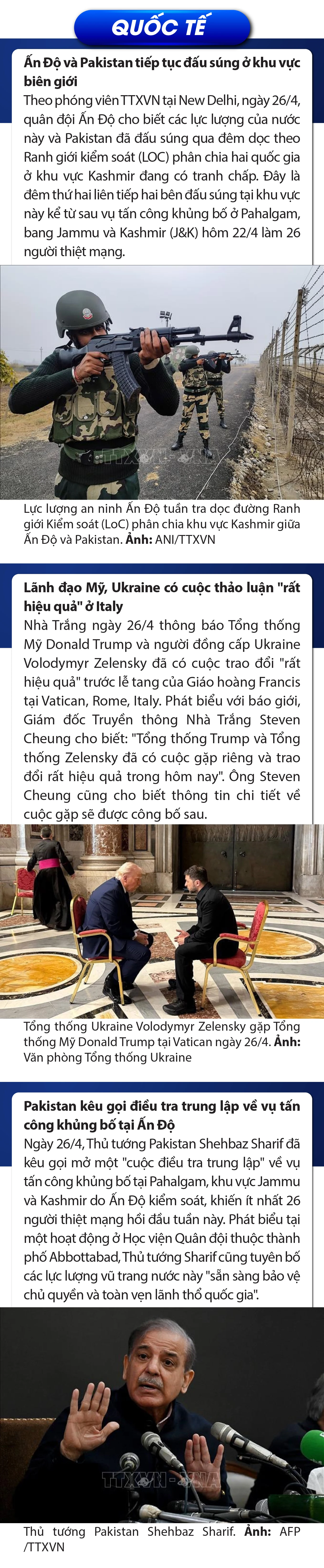 Sự kiện nổi bật trong nước, quốc tế ngày 26/4/2025