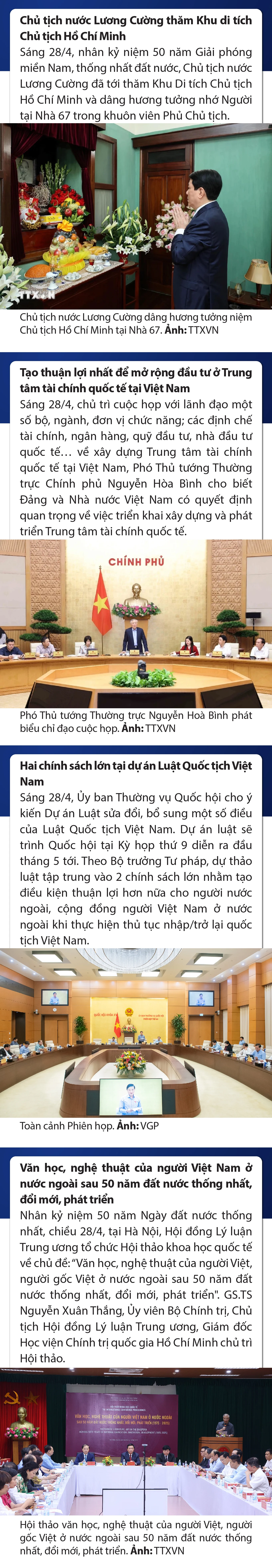 Sự kiện nổi bật trong nước, quốc tế ngày 28/4/2025