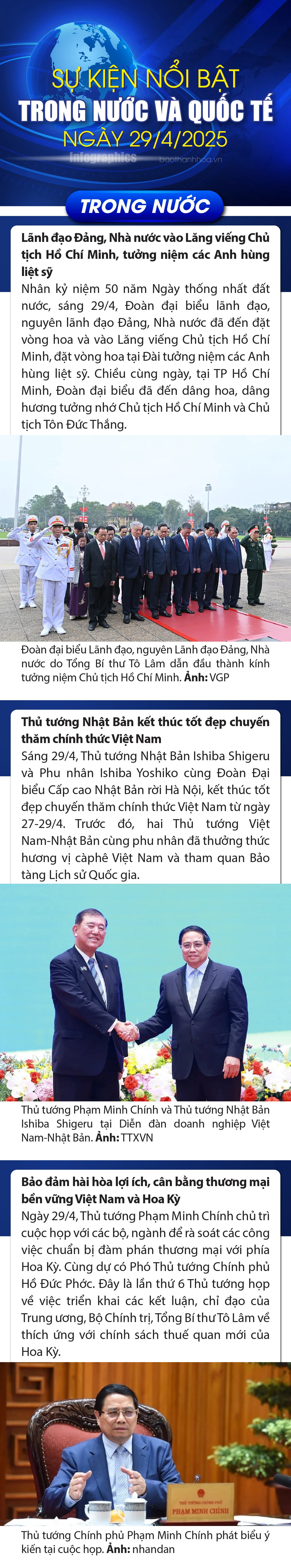 Sự kiện nổi bật trong nước, quốc tế ngày 29/4/2025