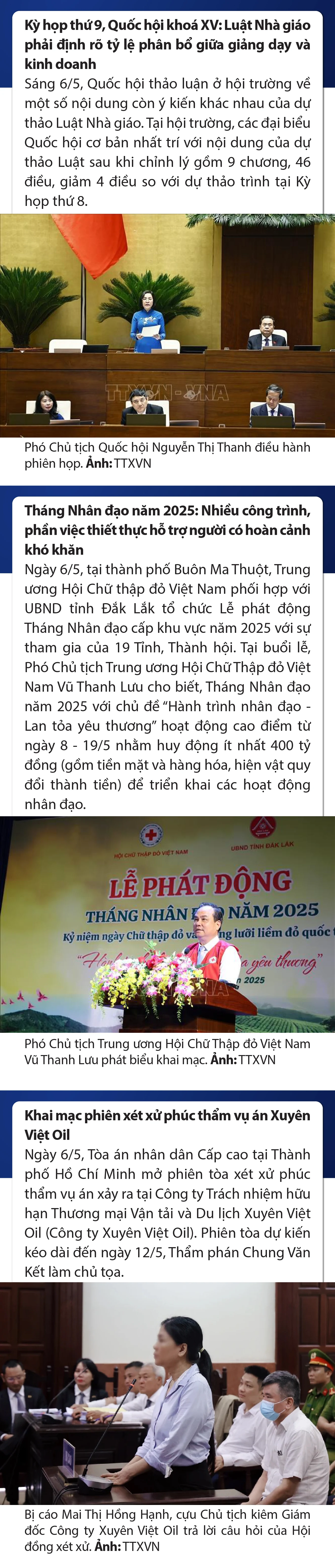 Sự kiện nổi bật trong nước, quốc tế ngày 6/5/2025