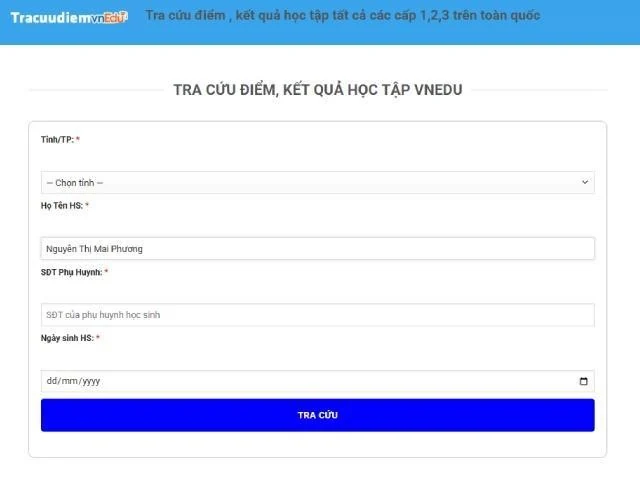 Hướng dẫn tra cứu điểm VNEDU cho học sinh lớp 3 tại Website tracuudiemvnedu.vip