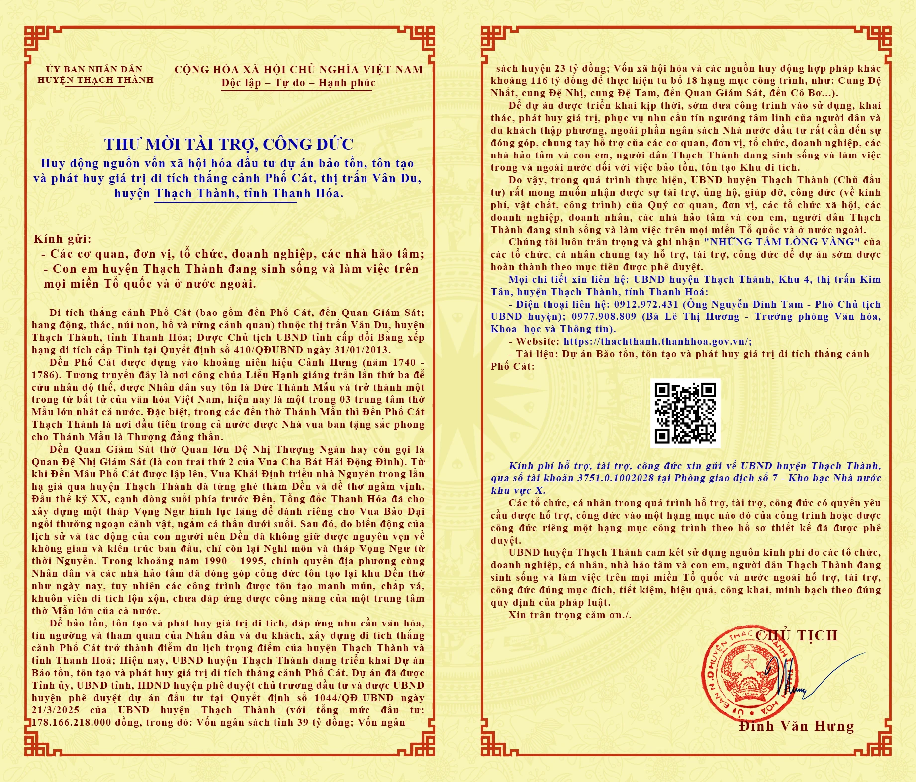 Bảo tồn, tôn tạo và phát huy giá trị di tích thắng cảnh Phố Cát, thị trấn Vân Du, Thạch Thành