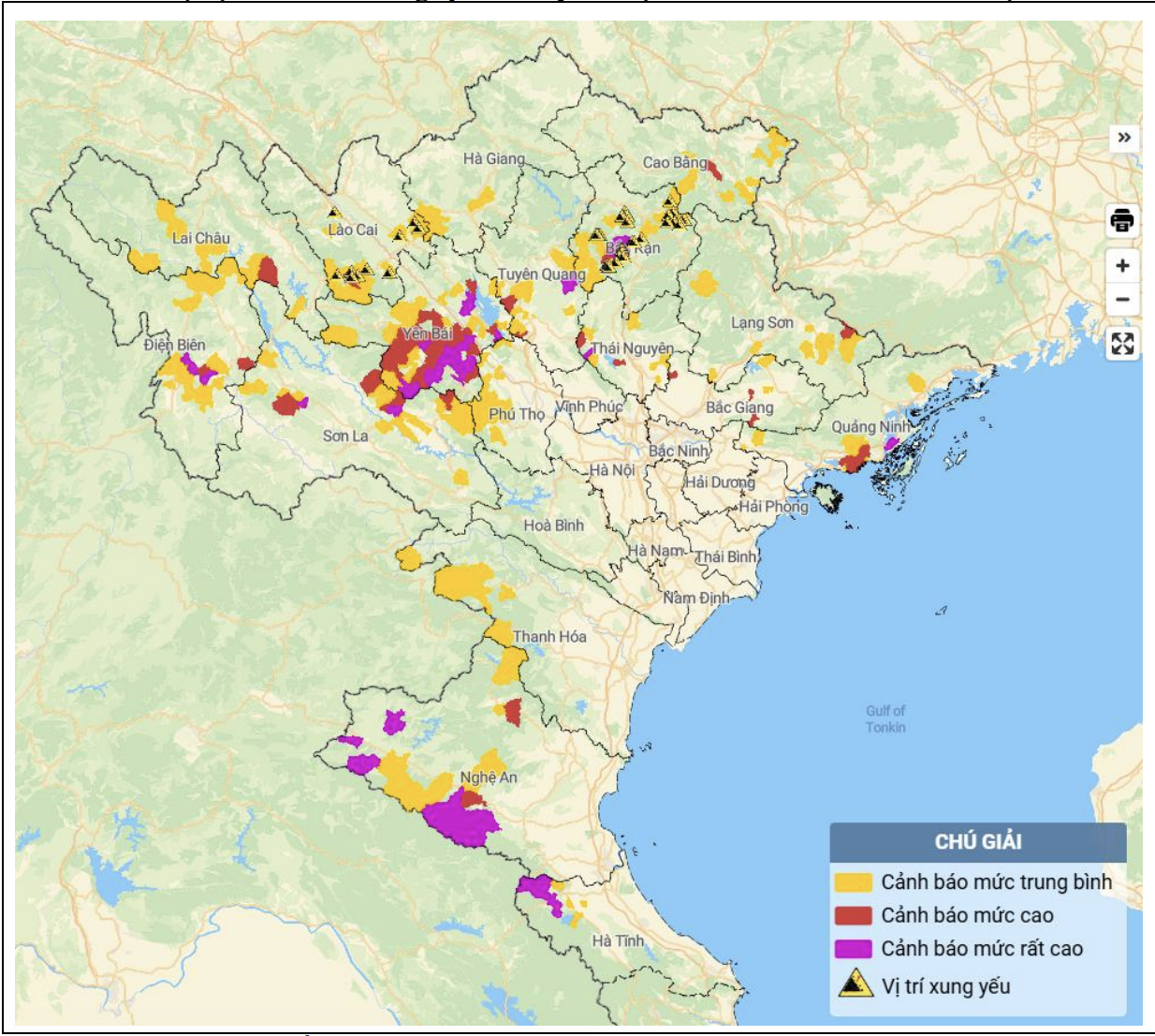 Cảnh báo lũ quét, sạt lở, sụt lún đất do mưa lũ hoặc dòng chảy trên khu vực các tỉnh Bắc Bộ và Bắc Trung Bộ