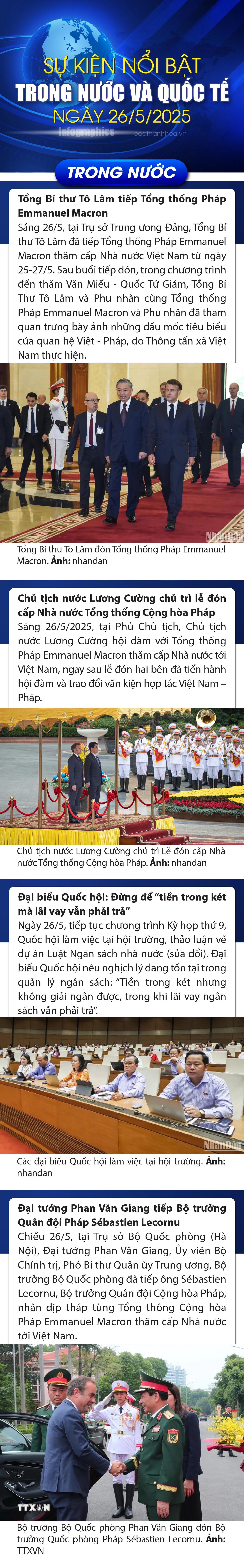 Sự kiện nổi bật trong nước, quốc tế ngày 26/5/2025