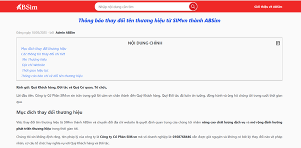 SIMvn thông báo đổi tên thương hiệu và nhận diện sang ABSim