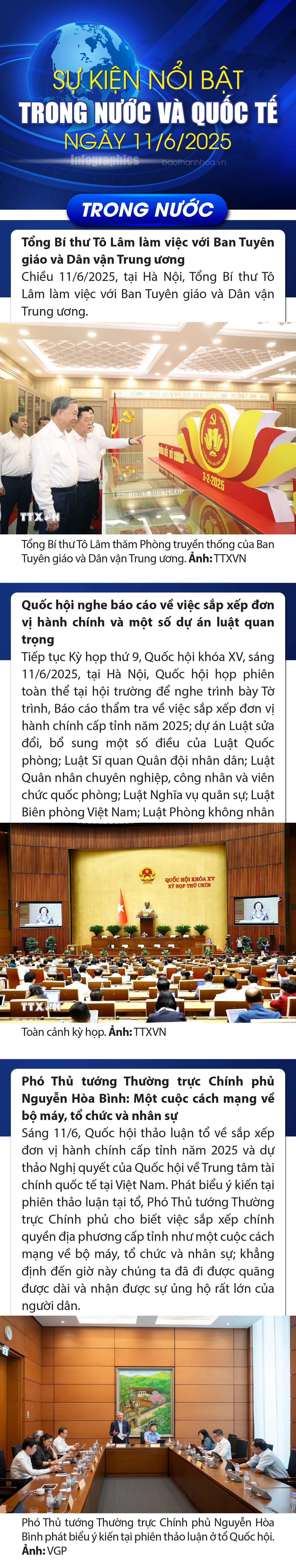 Sự kiện nổi bật trong nước, quốc tế ngày 11/6/2025