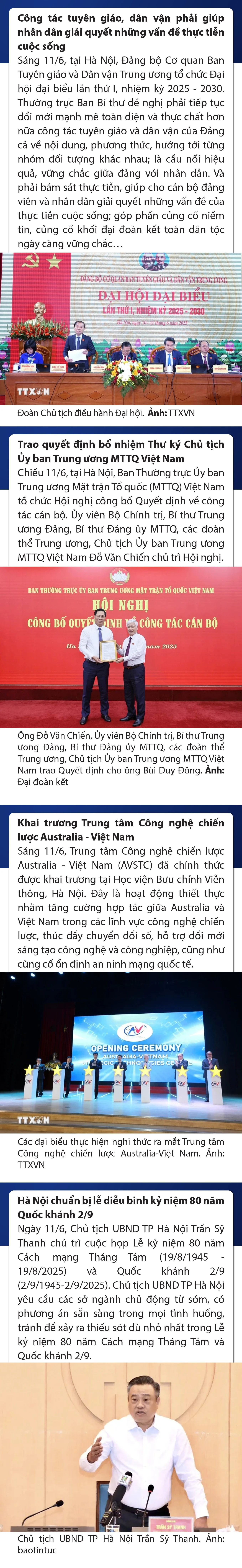 Sự kiện nổi bật trong nước, quốc tế ngày 11/6/2025